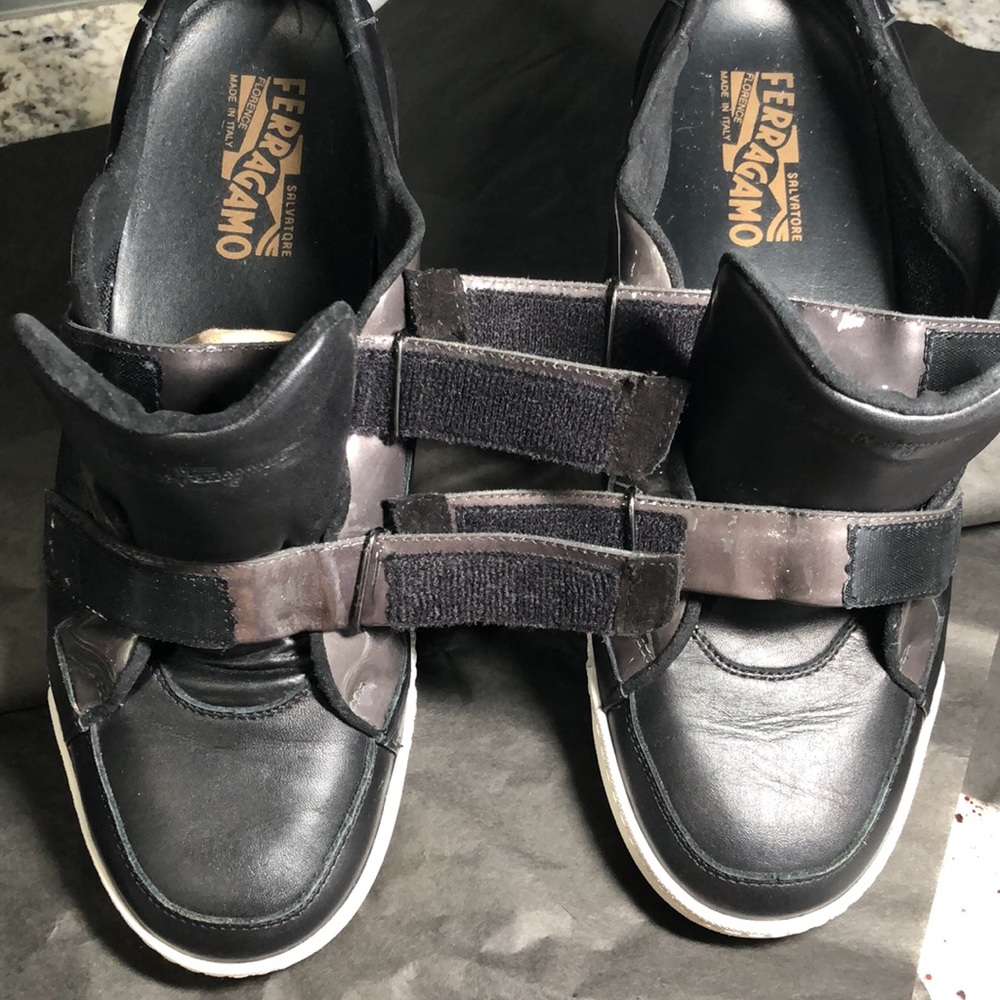 Ferragamo men shoe double strap 2 tone  black leather and suedes Made in Italy